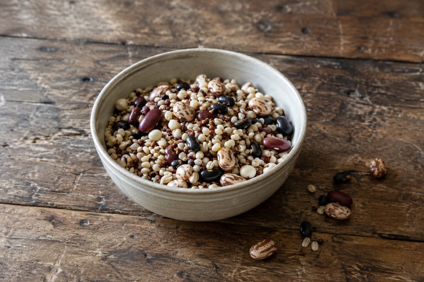 A bowl of grains and dried beans.