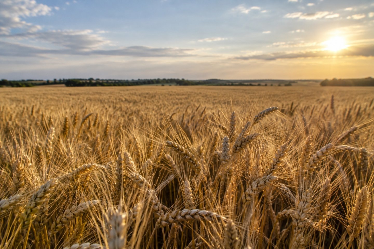 Tall wheat heads across a field.